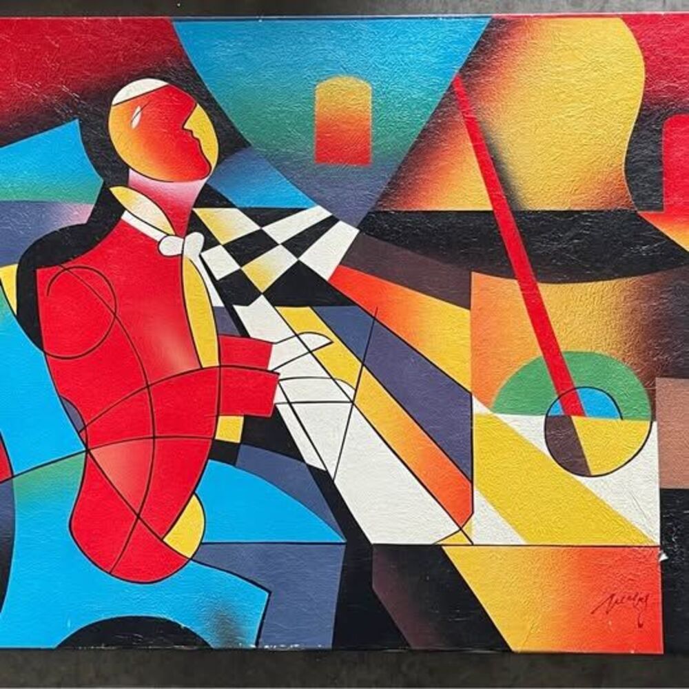 Picasso influenced painting on canvas 20x24” piano player music theme